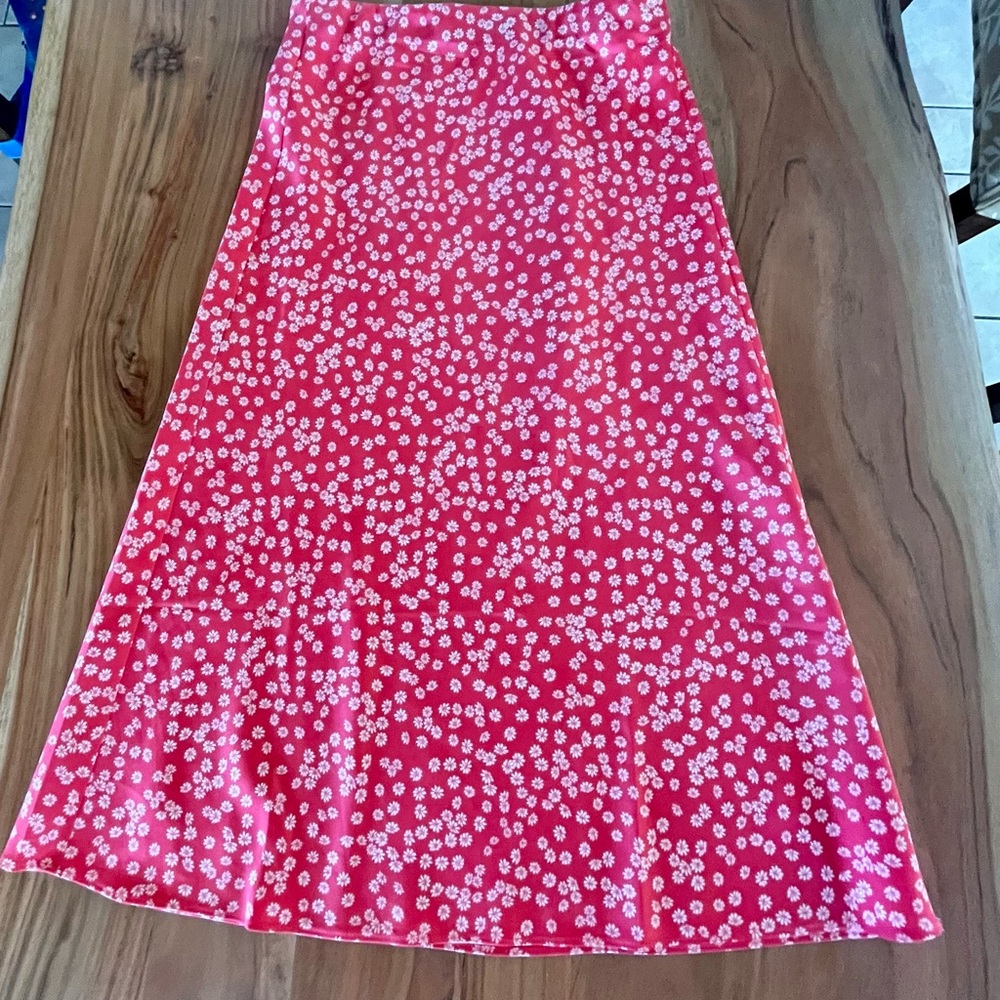 LOFT Pink Floral Midi Skirt